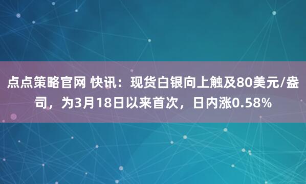 点点策略官网 快讯：现货白银向上触及80美元/盎司，为3月18日以来首次，日内涨0.58%